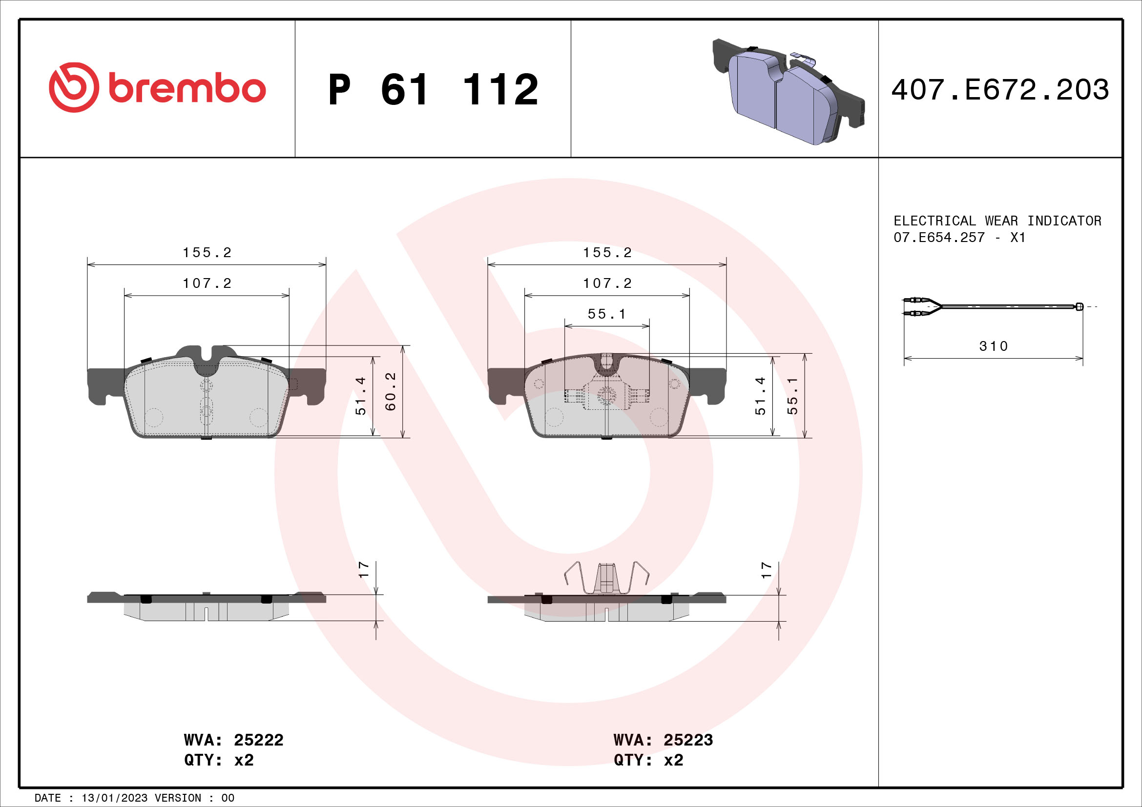 A.B.S. P 61 112 BREMBO Bremsbelagsatz, Scheibenbremse